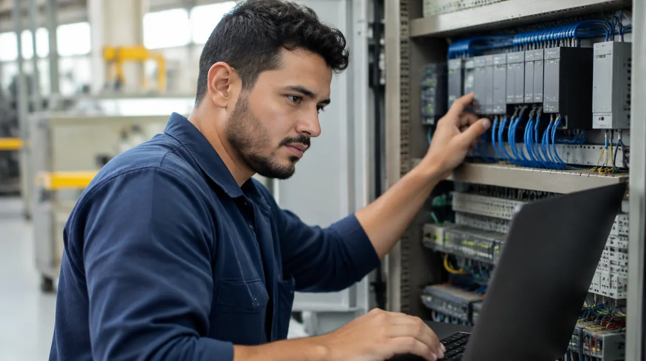 Técnico em Automação Industrial trabalhando