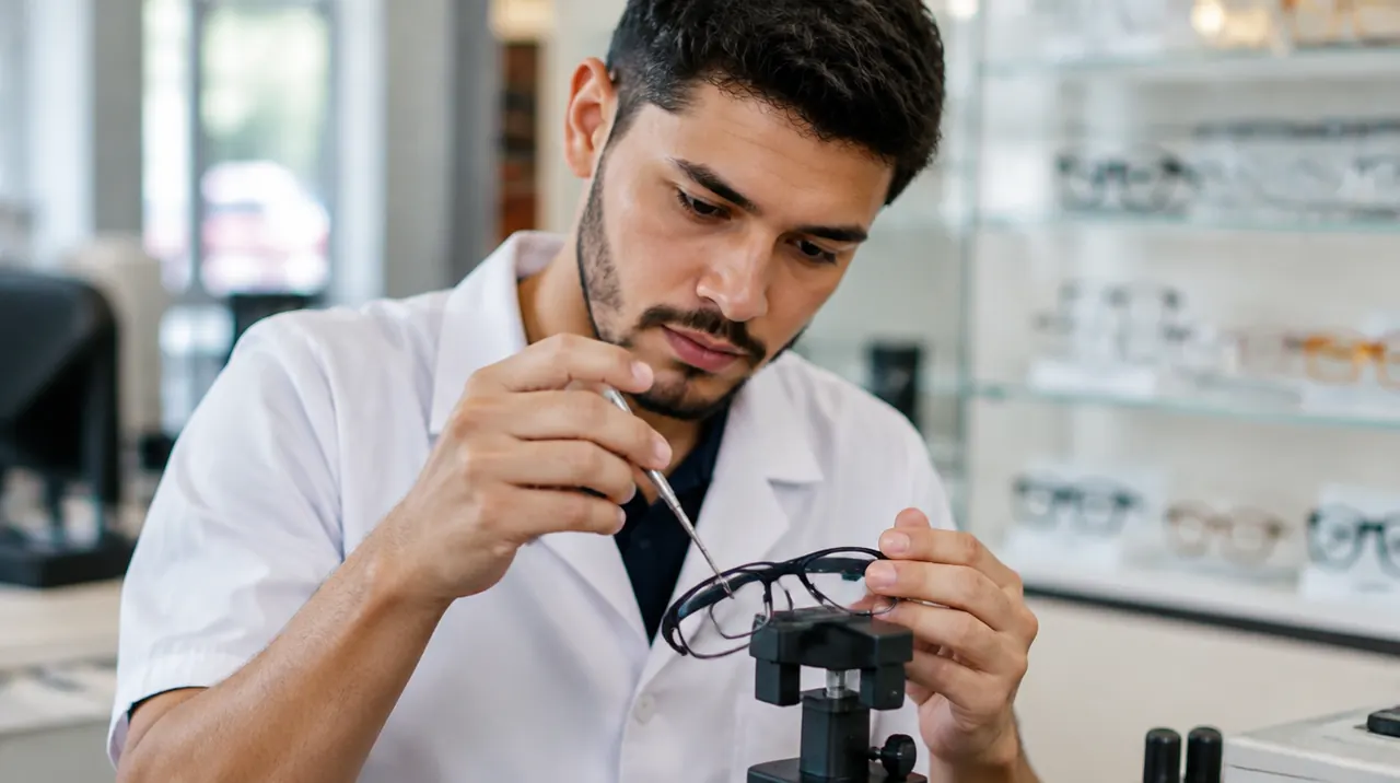 Técnico em Óptica trabalhando