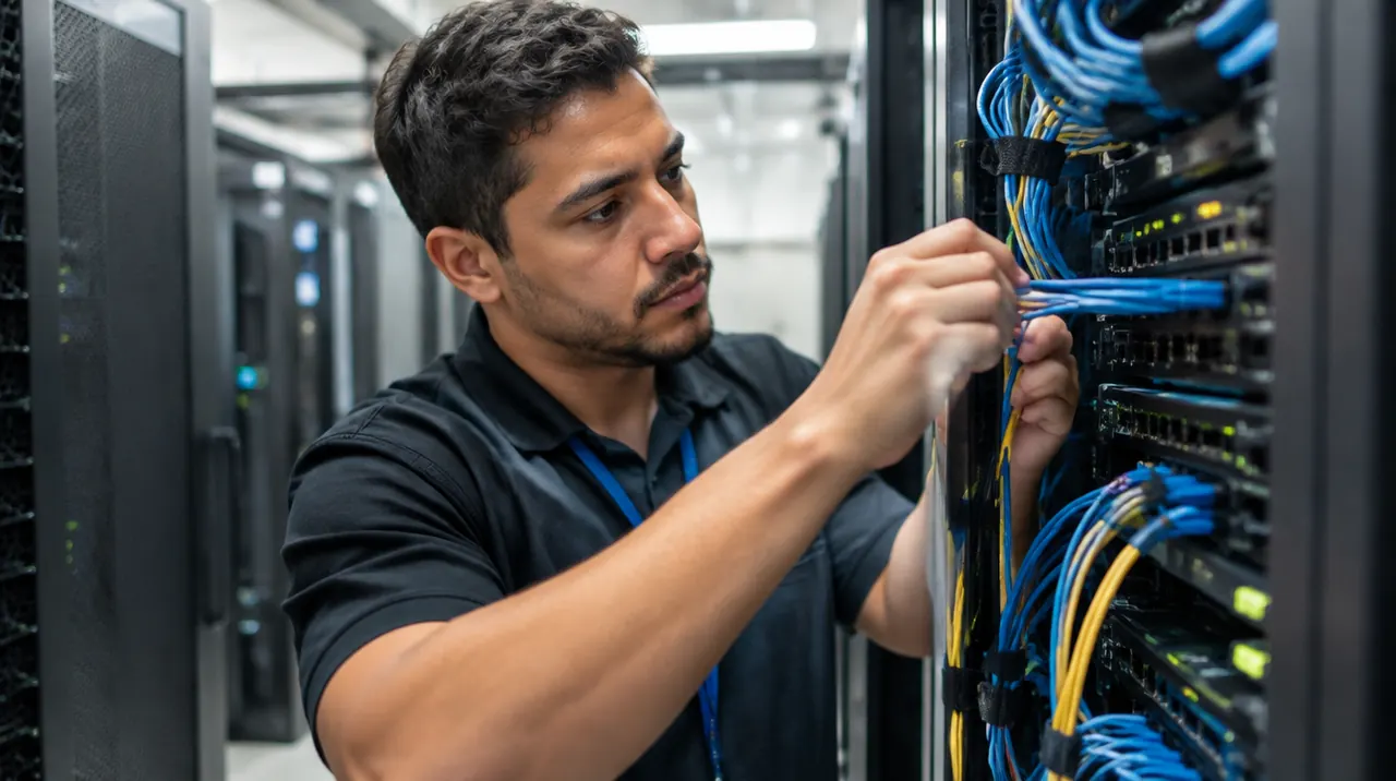 Técnico em Redes de Computadores trabalhando